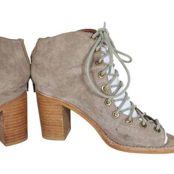 Free PeopleXJeffrey Campbell Women's US5,5 Taupe Leather Lace-up Ankle Booties - Picture 8 of 14